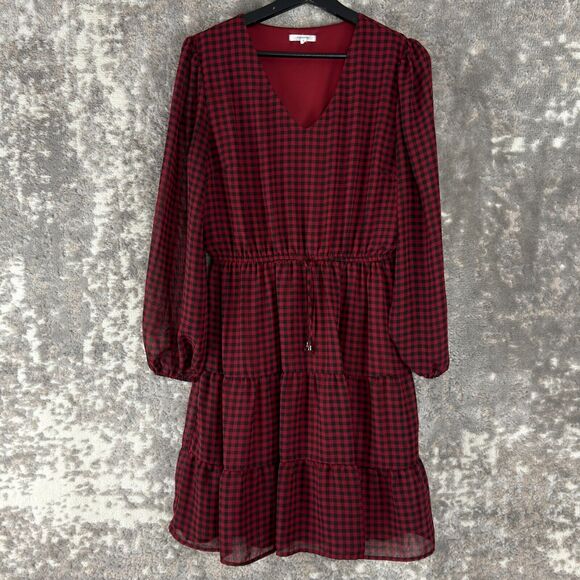 Maurices Sz S Plaid Tiered Dress Milkmaid Cottagecore Peasant Prairie - Picture 1 of 10